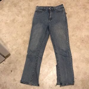 Straight leg jeans with slits